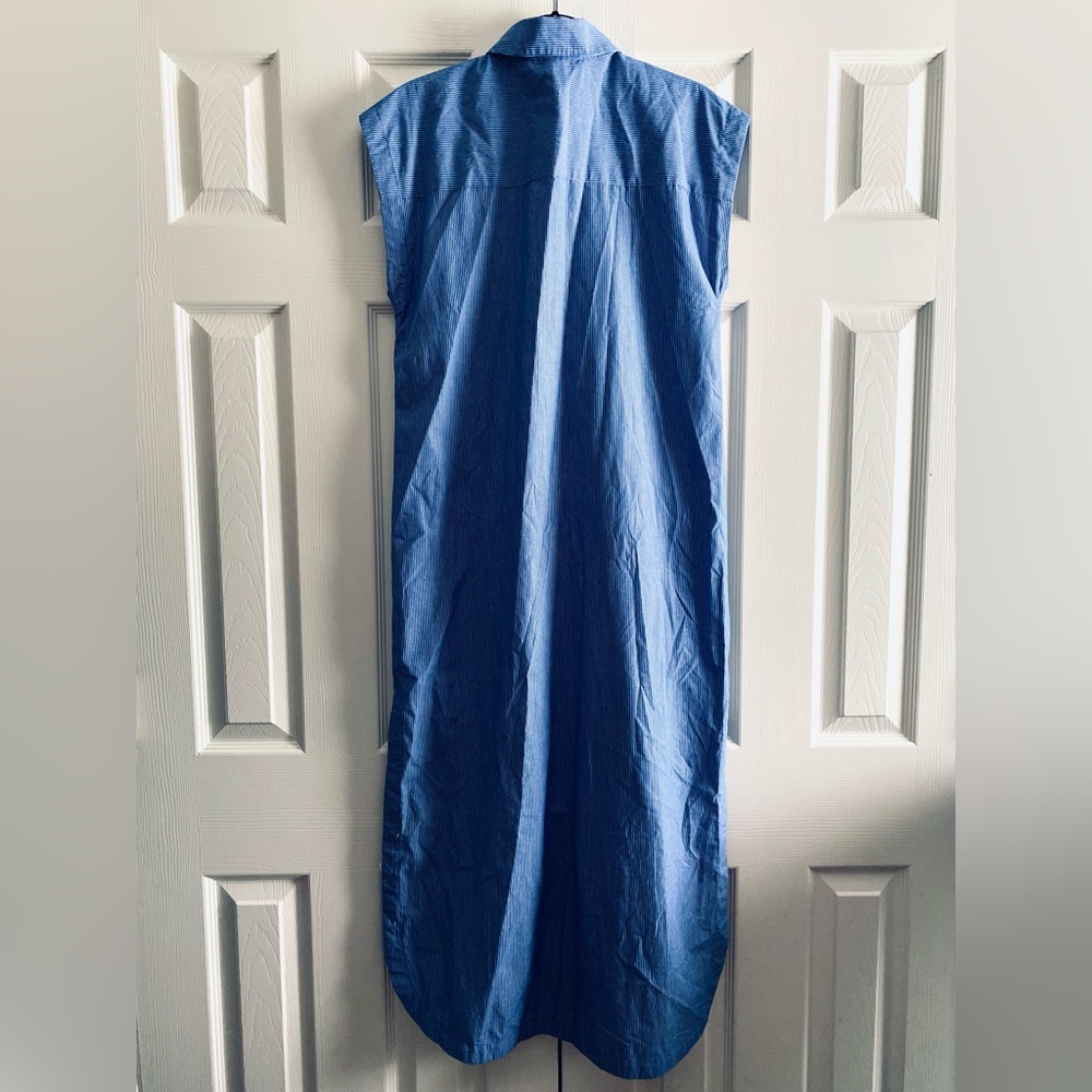 ABERCROMBIE PINSTRIPE COTTON POPLIN MIDI SHIRT DRESS COASTAL RESORT Blue White S - Picture 7 of 11